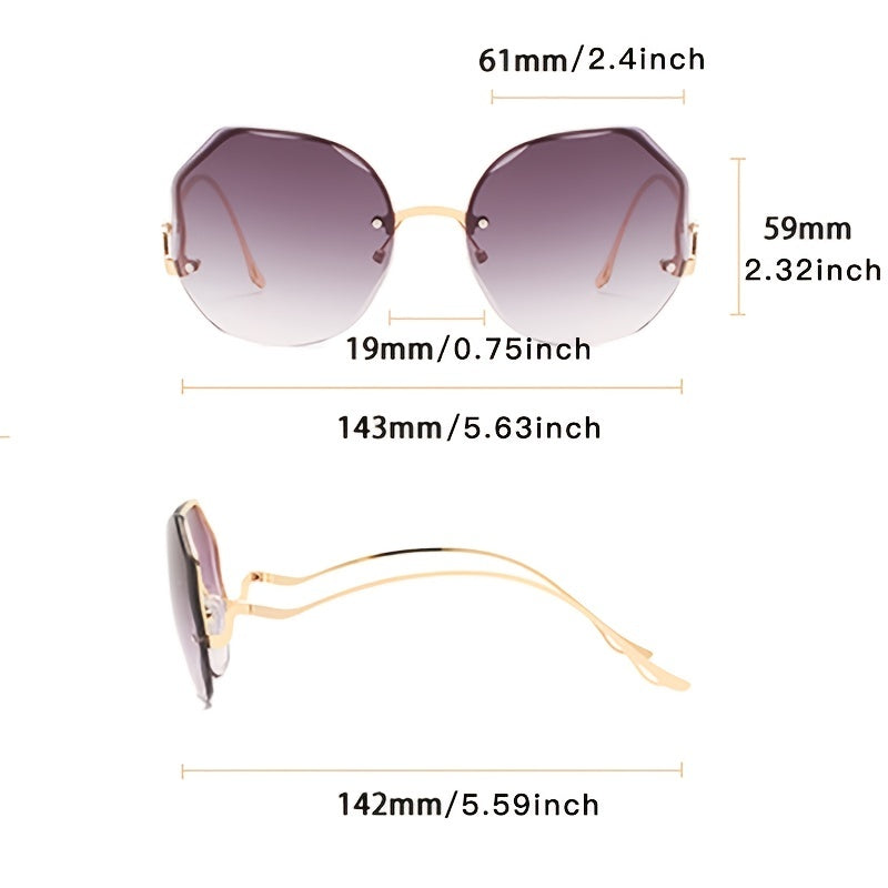 Haydash uchun katta o'lchamdagi gradient metall quyosh ko'zoynaklari, noaniq rimless dizayni bilan