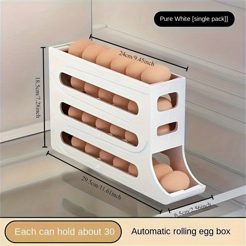 Organizador de huevos para nevera, auto-rodante, de alta capacidad, gris blanco crema