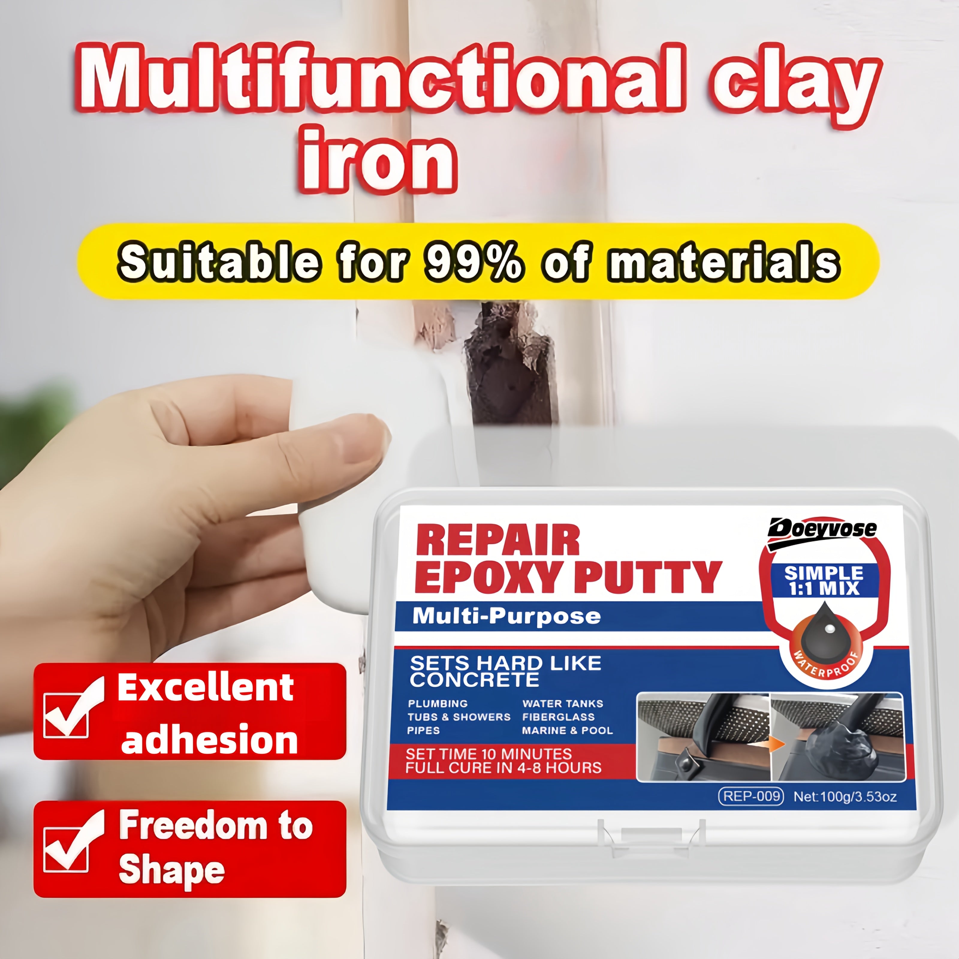 Epoxy Repair Putty Waterproof Metal Plastic Stone Fast-Drying Steel
