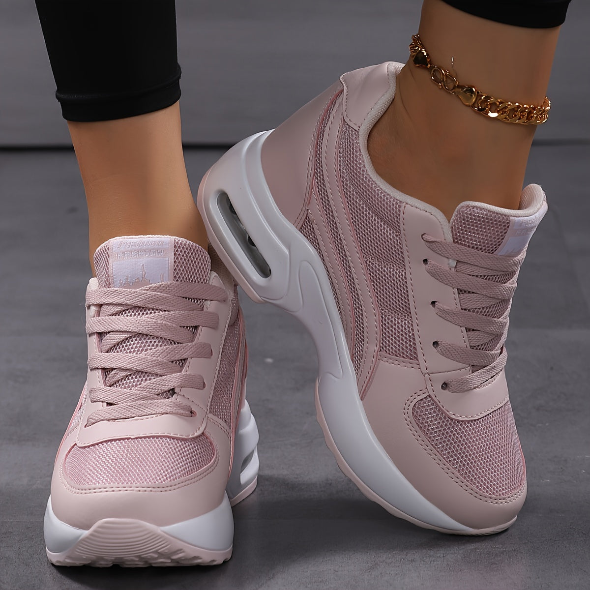 Women's Mesh Wedge Sneakers Casual Lace-Up White Air Cushion Shoes
