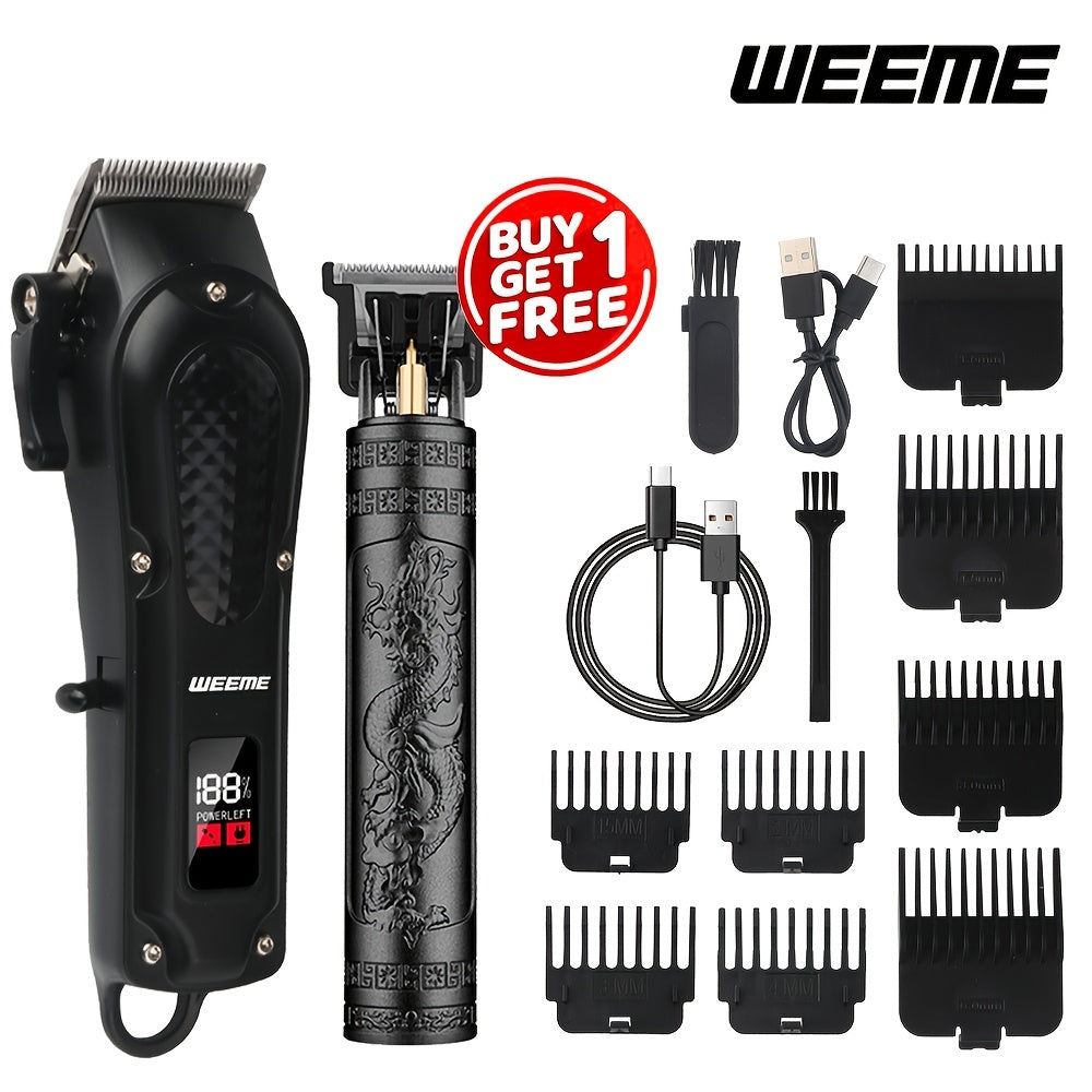 Kit de corte de cabello para hombres, recortadora de cabello con carga USB, con pantalla LCD, recortadora, afeitadora y recortadora en forma de T