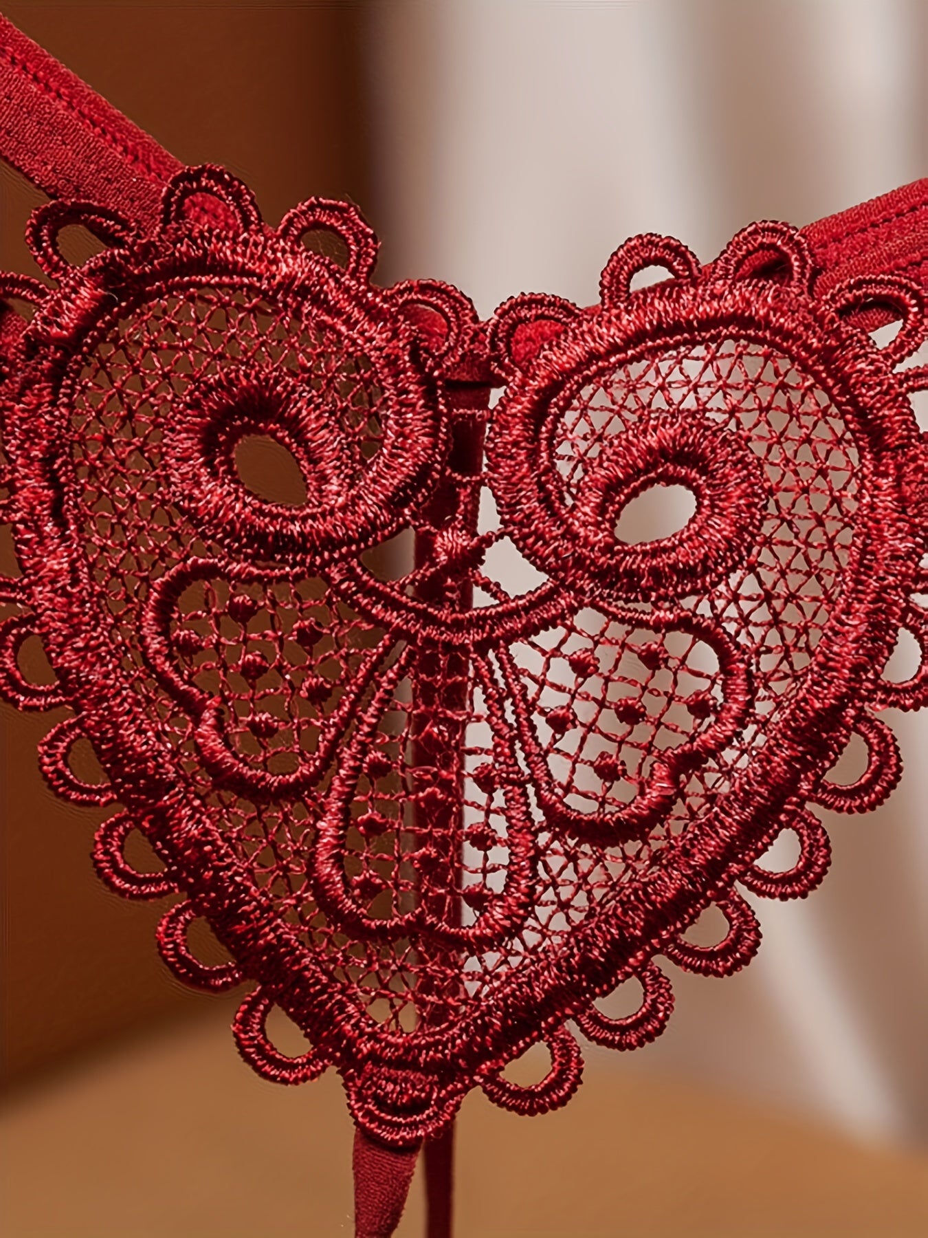 Women's Floral Embroidered Thongs See-Through Pearl Massage Lingerie