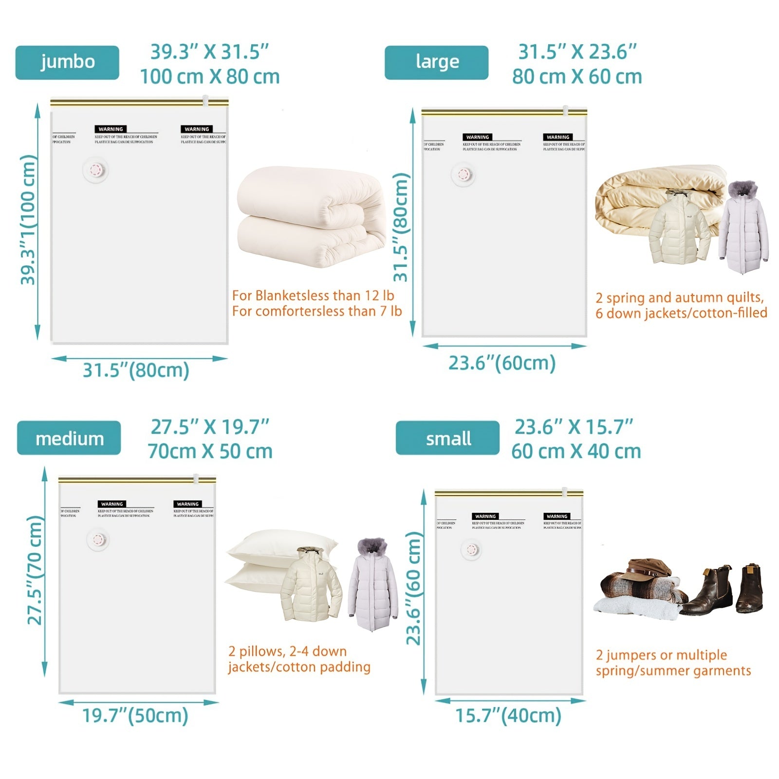 Set of 7 Vacuum Storage Bags with Hand Pump for Clothes Bedding and Travel