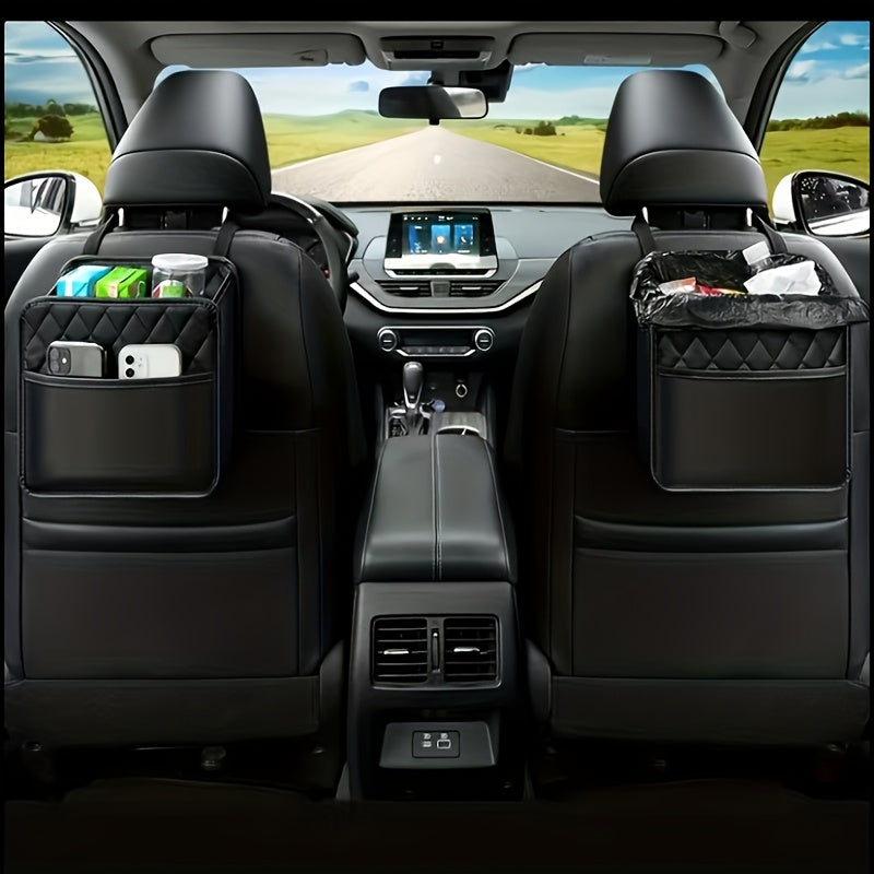 Organizador de asientos de coche, almacenamiento de basura de imitación cuero para asiento trasero del vehículo