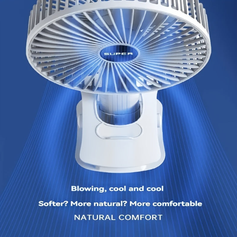 Mini Desk Fan with Adjustable Angle, USB Rechargeable, 3-Speed, Clip-On, Portable
