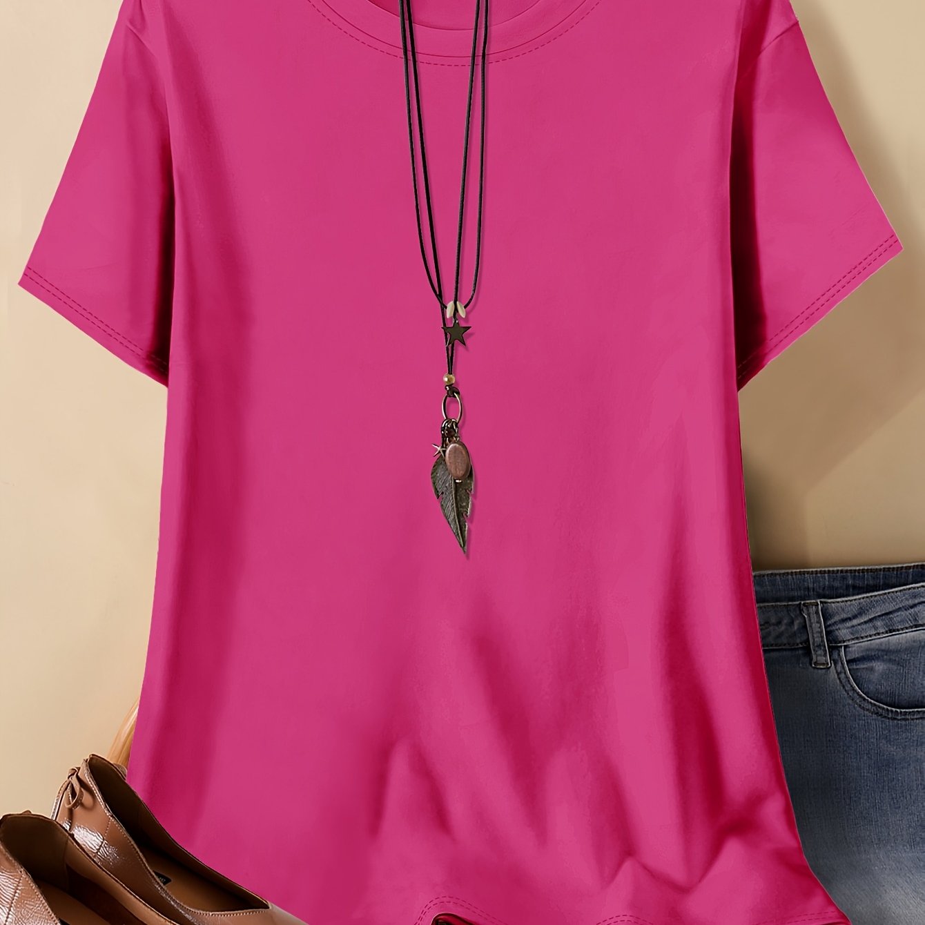 Plus Size Women's Cotton Plain T-Shirt in Black Large