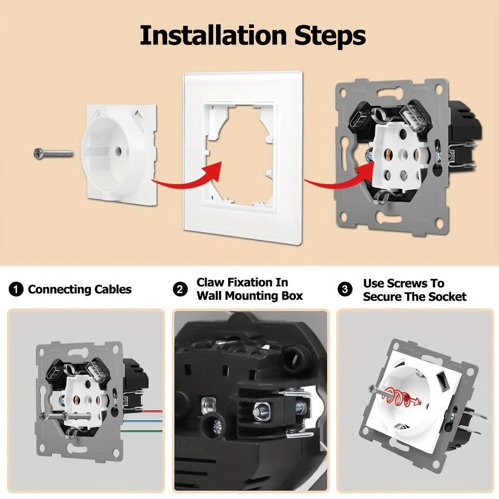 EU Type-C USB Wall Socket Flame Retardant PC Panel 110V-250V 16A Standard Socket