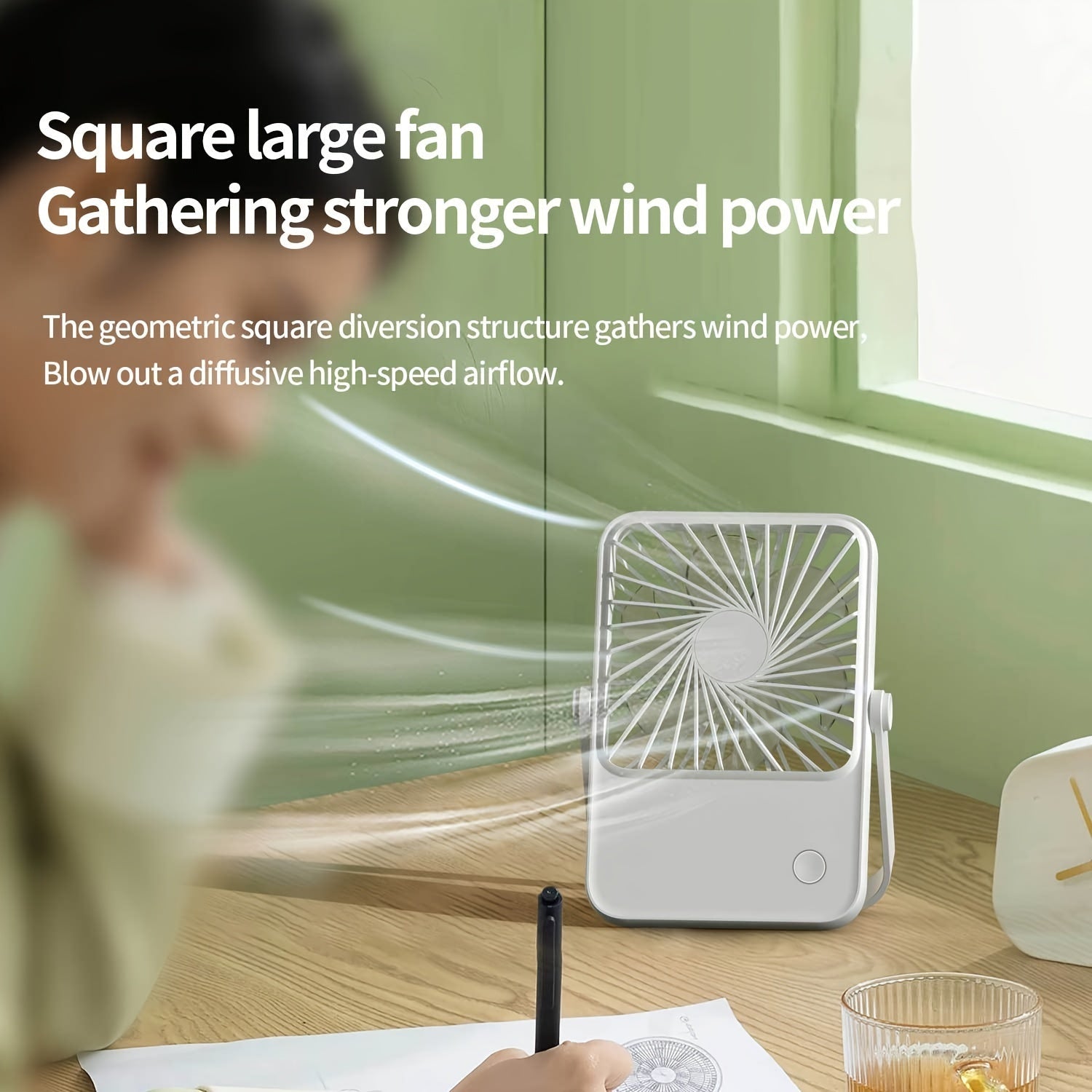 Battery-Powered Small Desk Fan with 360° Adjustable Angle, 3 Speed Settings