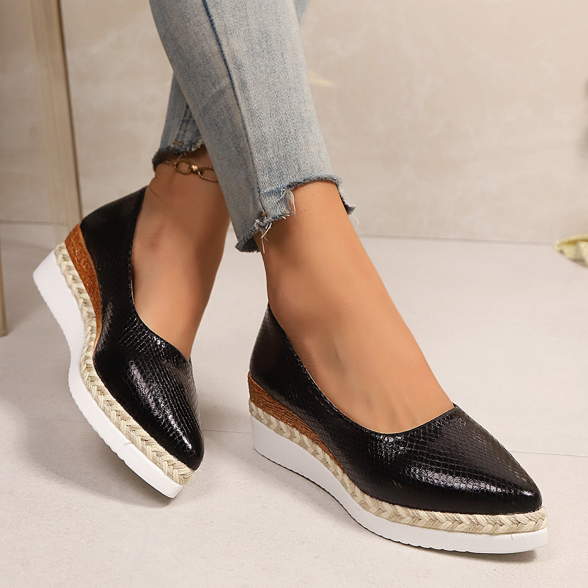 Women's Leather Wedge Heel Pumps with Cushioned Insole