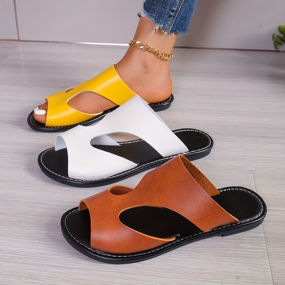 Women's Slip-On Sandals Open Toe Non-Slip Summer Beach Shoes