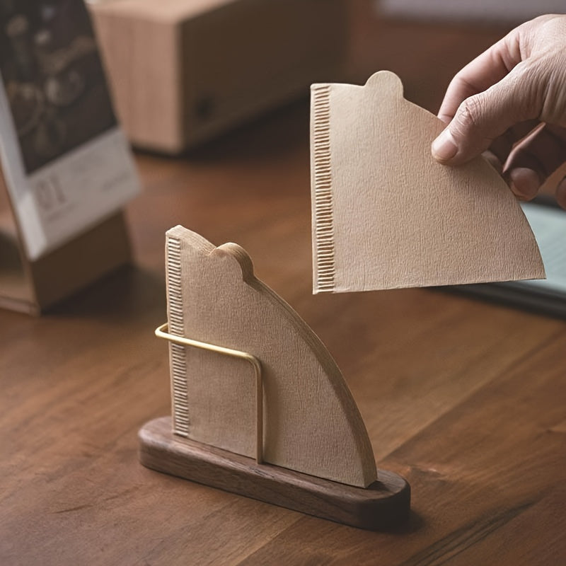 Wooden Coffee Filter Holder with Brass Stand for Kitchen and Office Decor