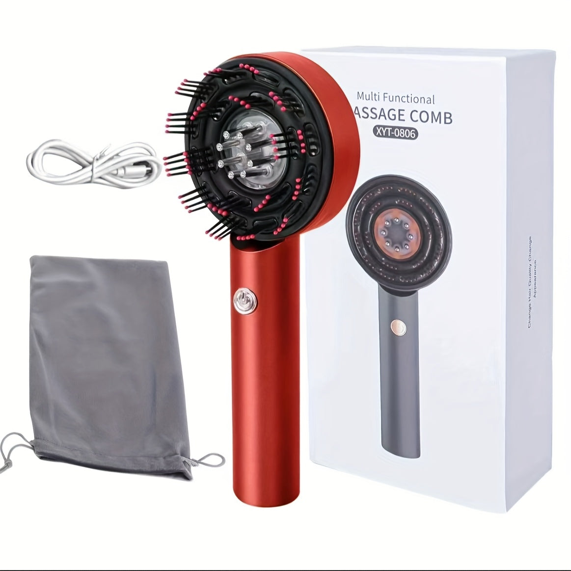 Cordless Scalp Massager Comb with Essential Oil Dispenser and 3 Modes Red and Black