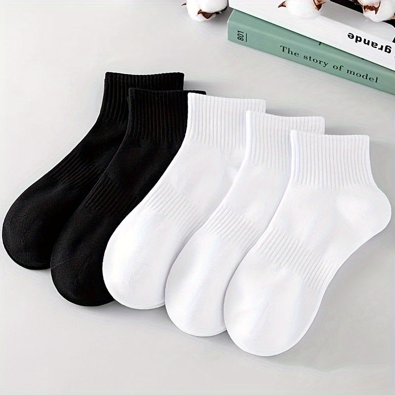 Unisex Ankle Socks 5-Pack Black White Breathable Cotton Blend Moisture-Wicking