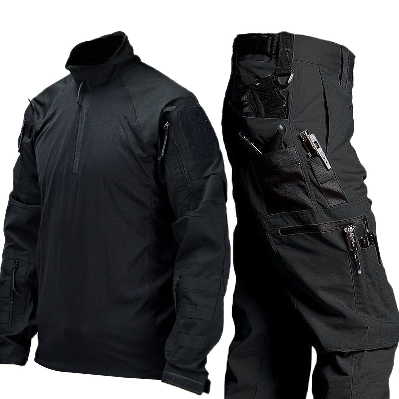 Men's Tactical Camo Gear Set Long Sleeve Jacket Cargo Pants Polyester Outdoor Military