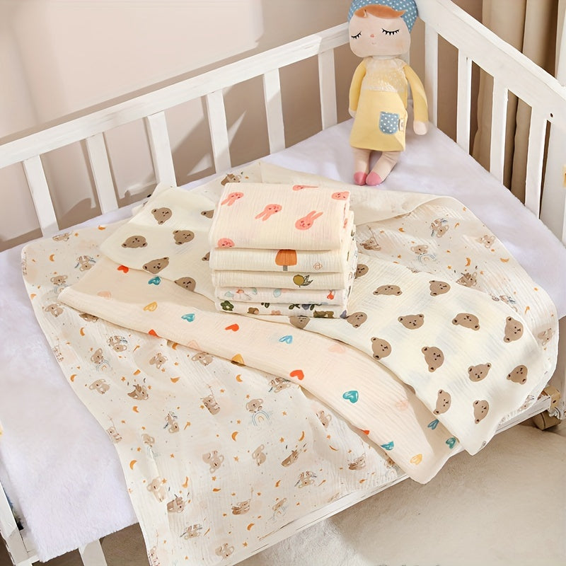 Muslin Swaddle Blanket for Newborns Double-Layer Cartoon Print Ultra-Soft Lightweight
