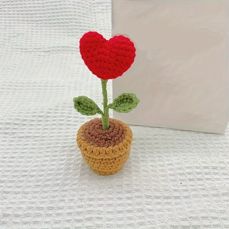 Crochet Heart Plant Decor with Artificial Peony for Valentine's Day Home Decor