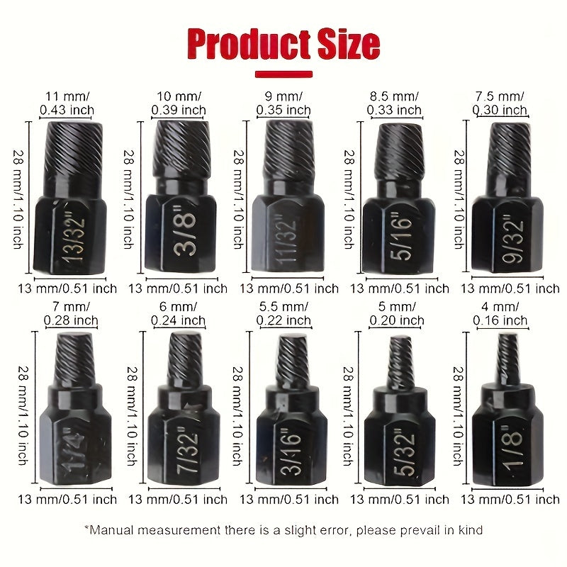 10-Piece Metal Nut Removal Tool Set for Internal Hex Bolts and Screws