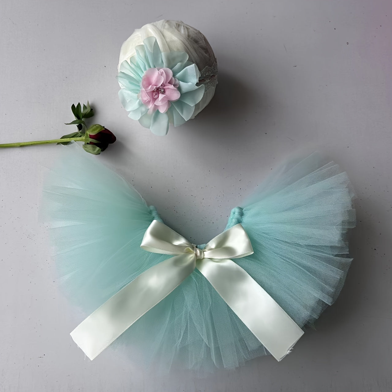 Baby Girl Photography Props Green Tutu Skirt and Headband Set for Newborns