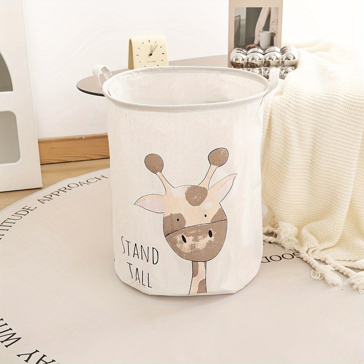Foldable Storage Basket with Handles Giraffe Cartoon Design for Toys Clothes and Books