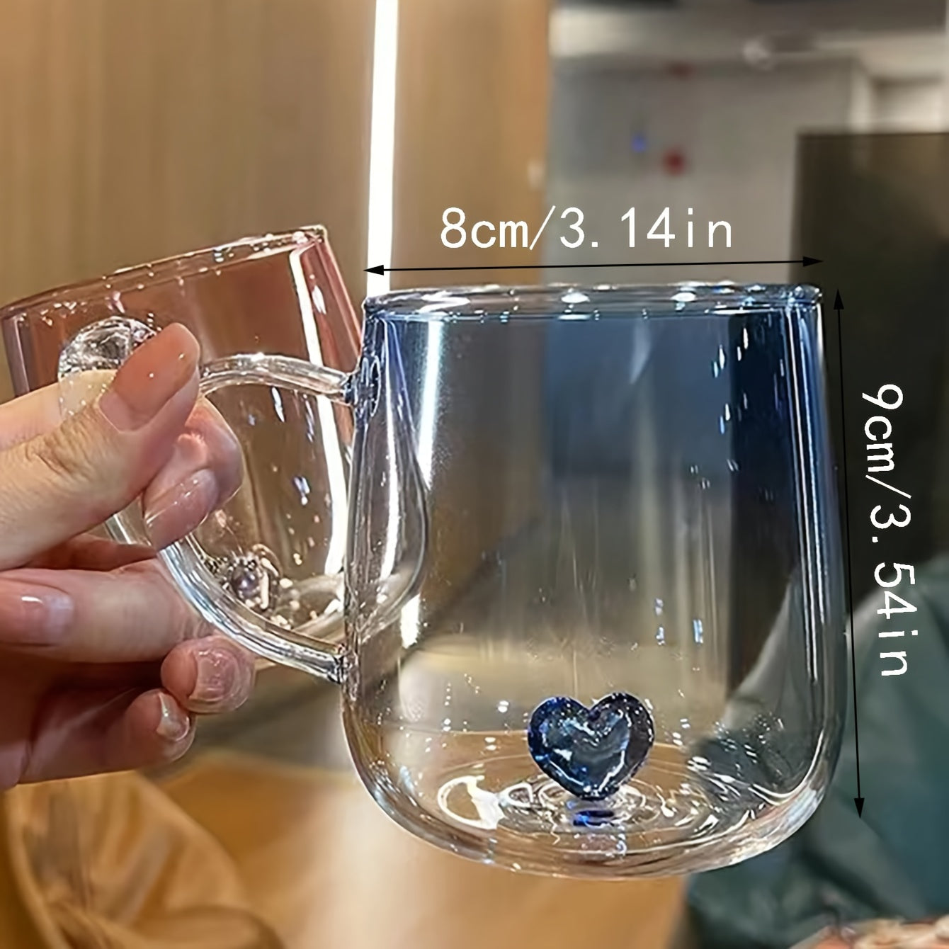 Taza de vidrio con corazón en 3D, vaso de agua de color degradado de 350 ml para café helado, jugo, leche y té