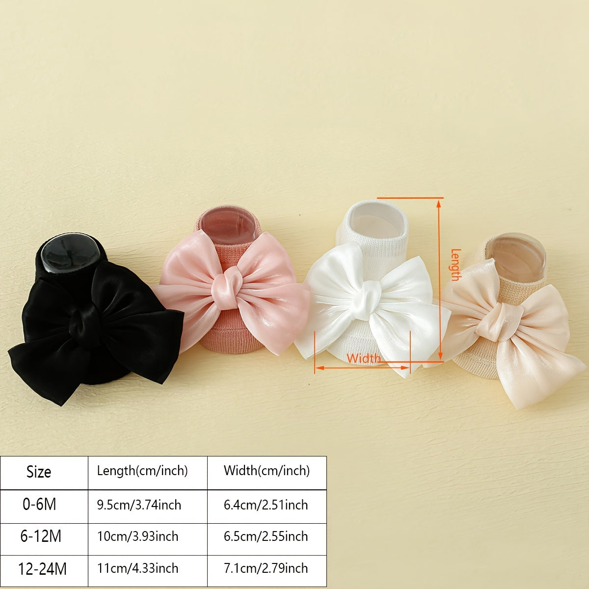 Kids Girls 4 Pairs Cotton Blend Anti-Skid Socks with Bowknot and Dot Glue