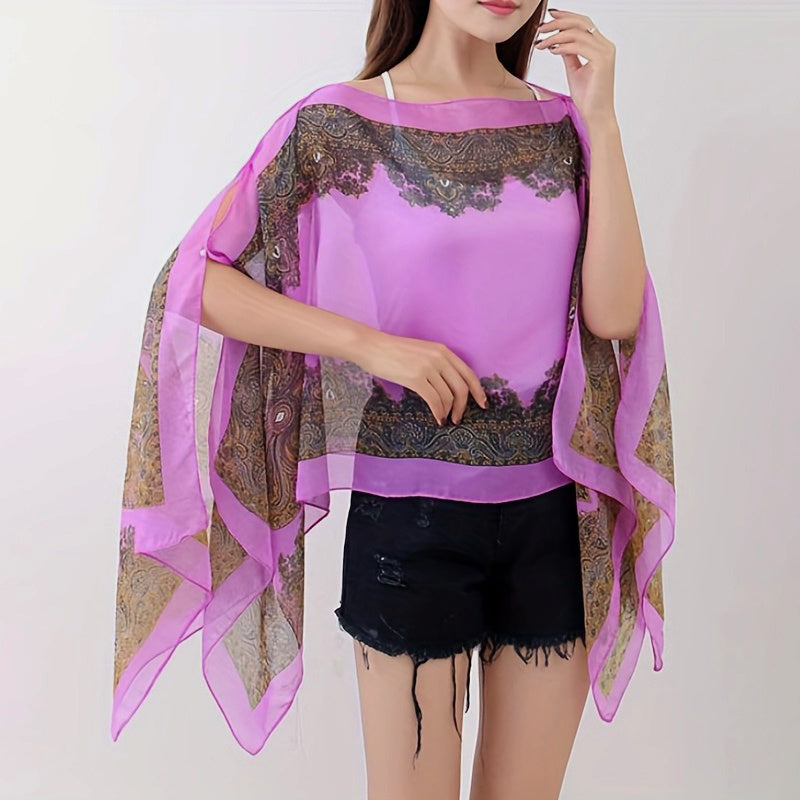 Boho Chic Paisley Print Chiffon Shawl Wrap for Travel and Beach Sunscreen Cover Windproof Cardigan Towel