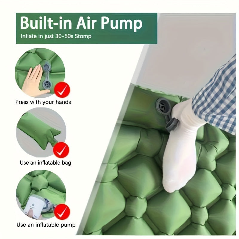 Poyabzal pompasi bilan portativ shishiriladigan kampir havo matras, mustahkam TPU material; ta'mirlash to'plami va olib yurish sumkasi bilan birga. Tashqi sayohatlar va pikniklar uchun ideal.