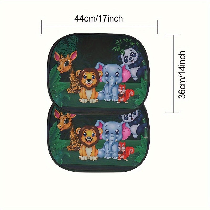 2-Pack Cartoon Animal Nylon Car Sunshades Universal Fit Window Curtains Cooling Insulation Shades