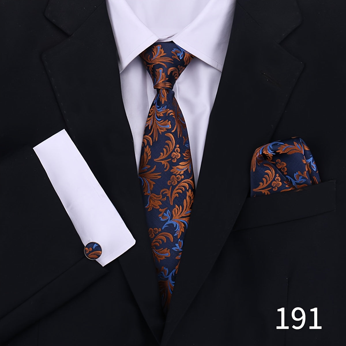 Men's Plaid Tie Set with Cufflinks and Handkerchief for Wedding and Formal Wear