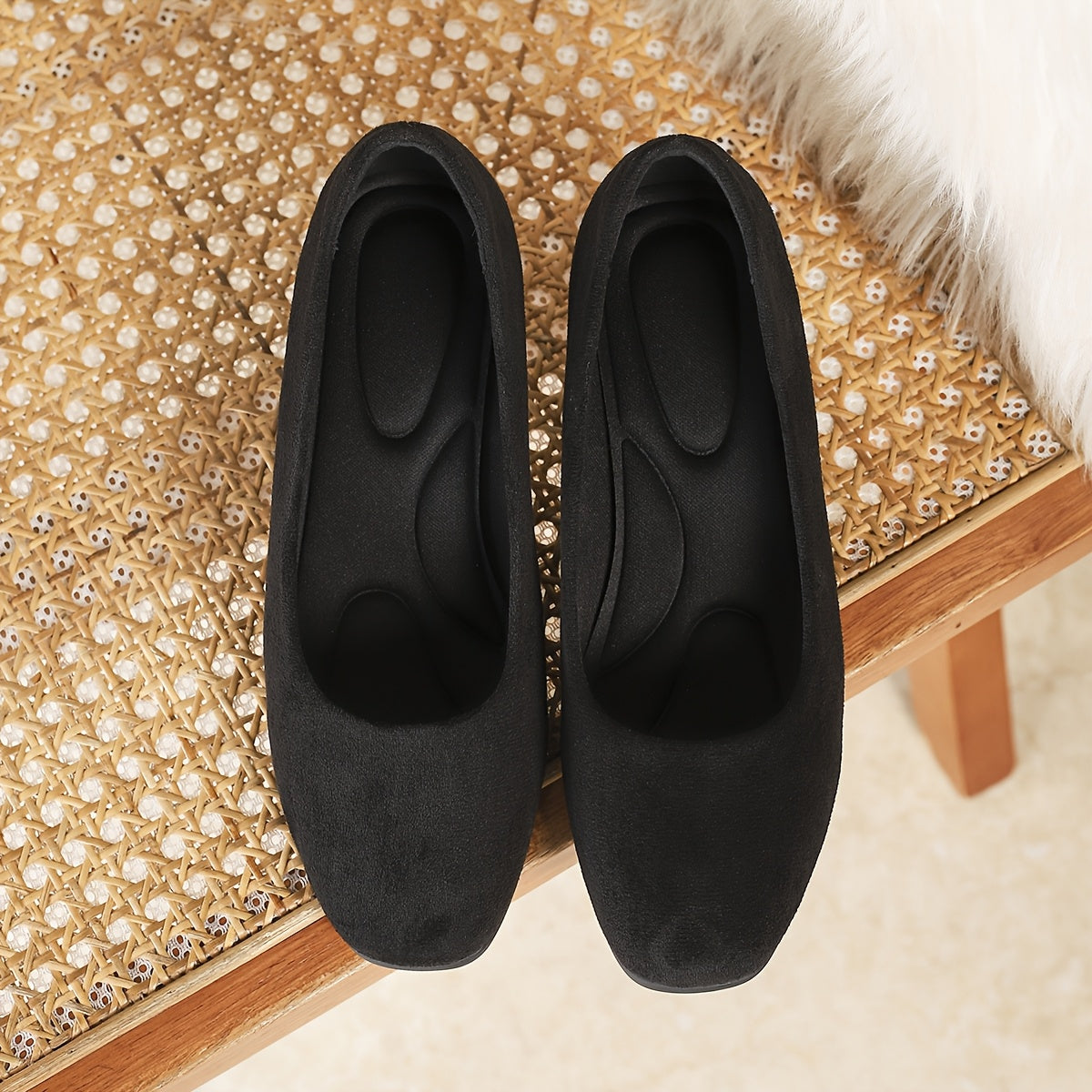 Women’s Black Fabric Pumps - Comfortable Square Toe Mid-Heel Shoes