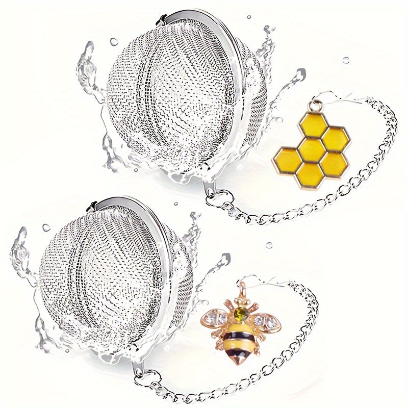 Set of 2 Stainless Steel Tea Strainers with Honeybee and Beehive Designs for Loose Leaf Tea