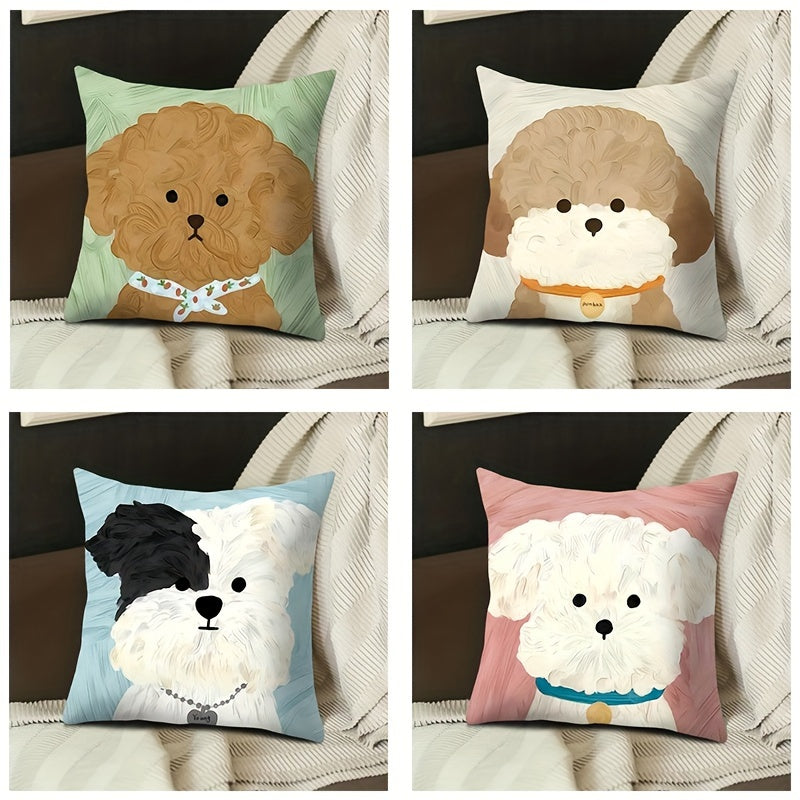 Double-Sided Puppy Print Throw Pillow Cover Polyester Zipper Washable for Living Room or Office