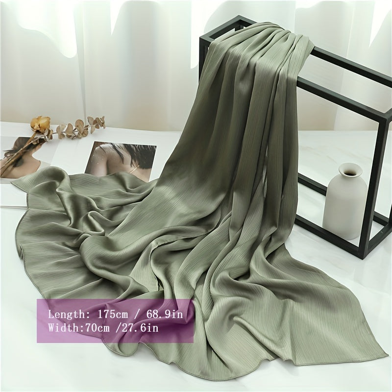 Women's Solid Color Pleated Hijab Scarf for Casual Wear Shawl Head Wrap