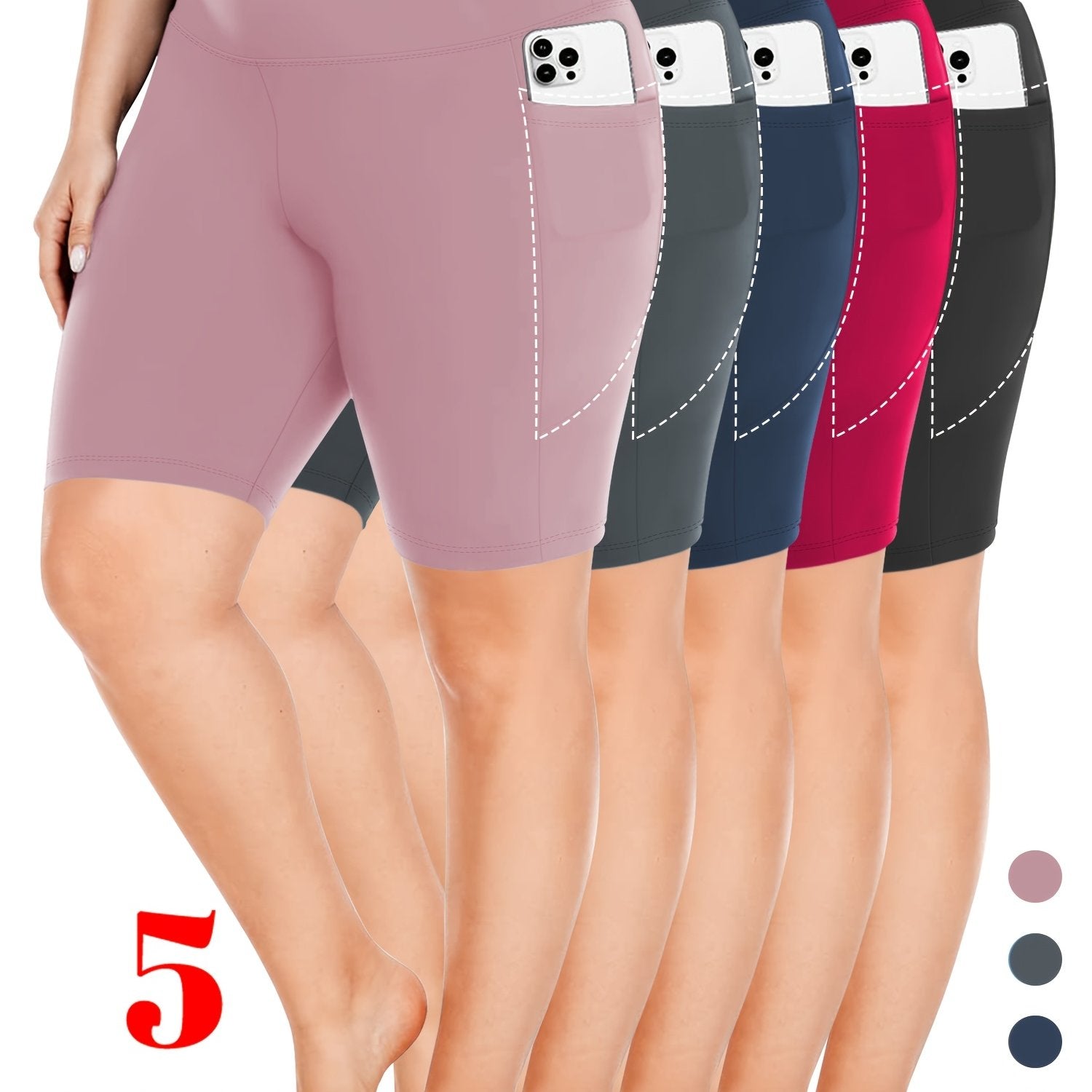 Women Plus Size Biker Shorts High Waist Crescent Moon Pockets Breathable