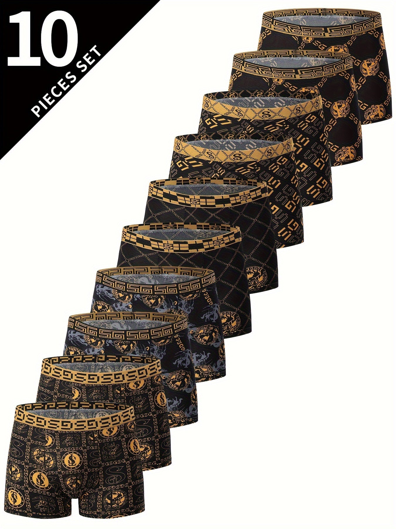 Men's Boxer Briefs Pack of 10 Breathable Polyester Stretch with Print