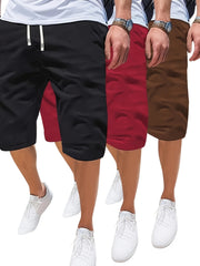 Pantalones cortos casuales para hombre de tallas grandes con cintura de cordón, bolsillos, poliéster transpirable