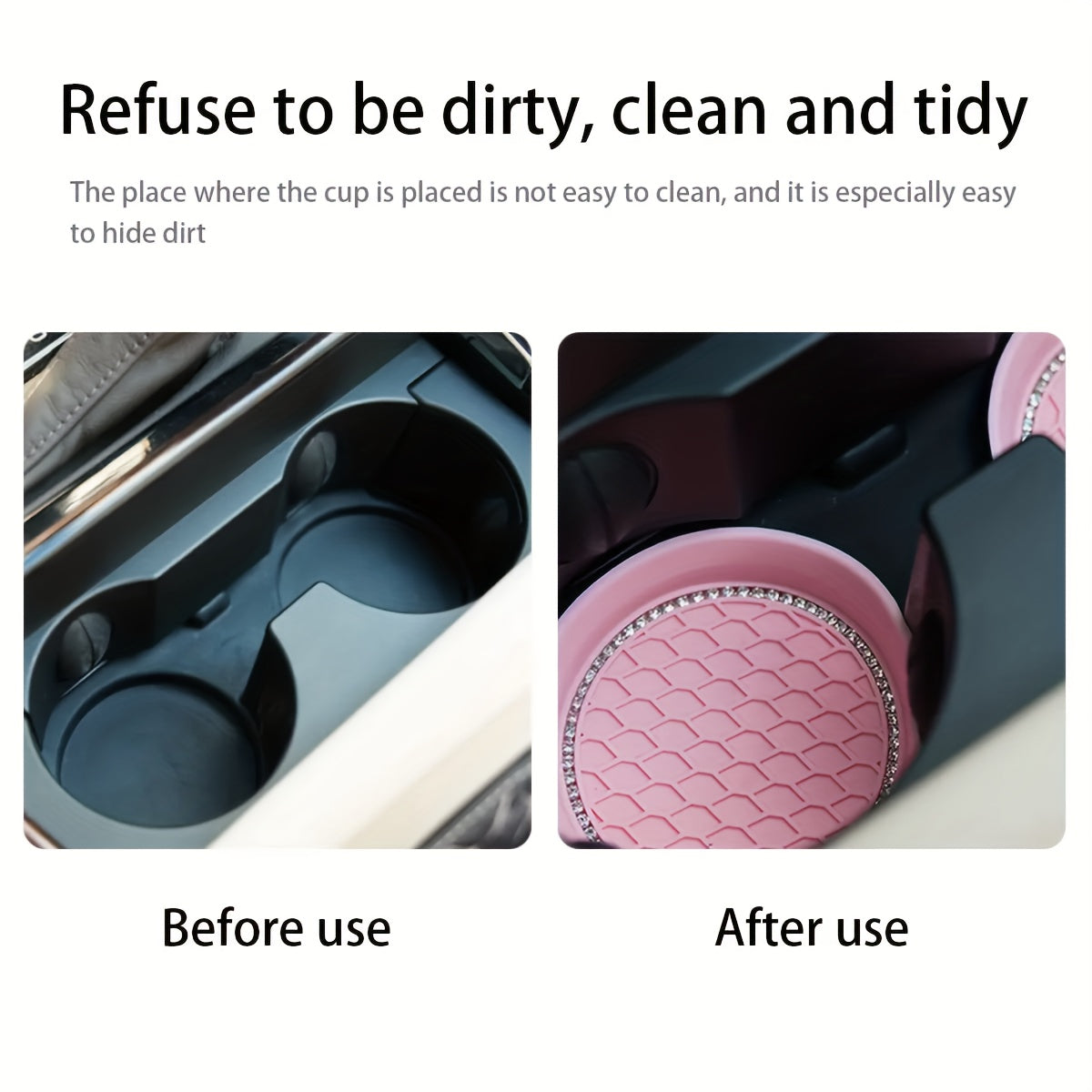2PCS Silicone Car Cup Coasters Non-Slip Rhinestone Interior Accessories