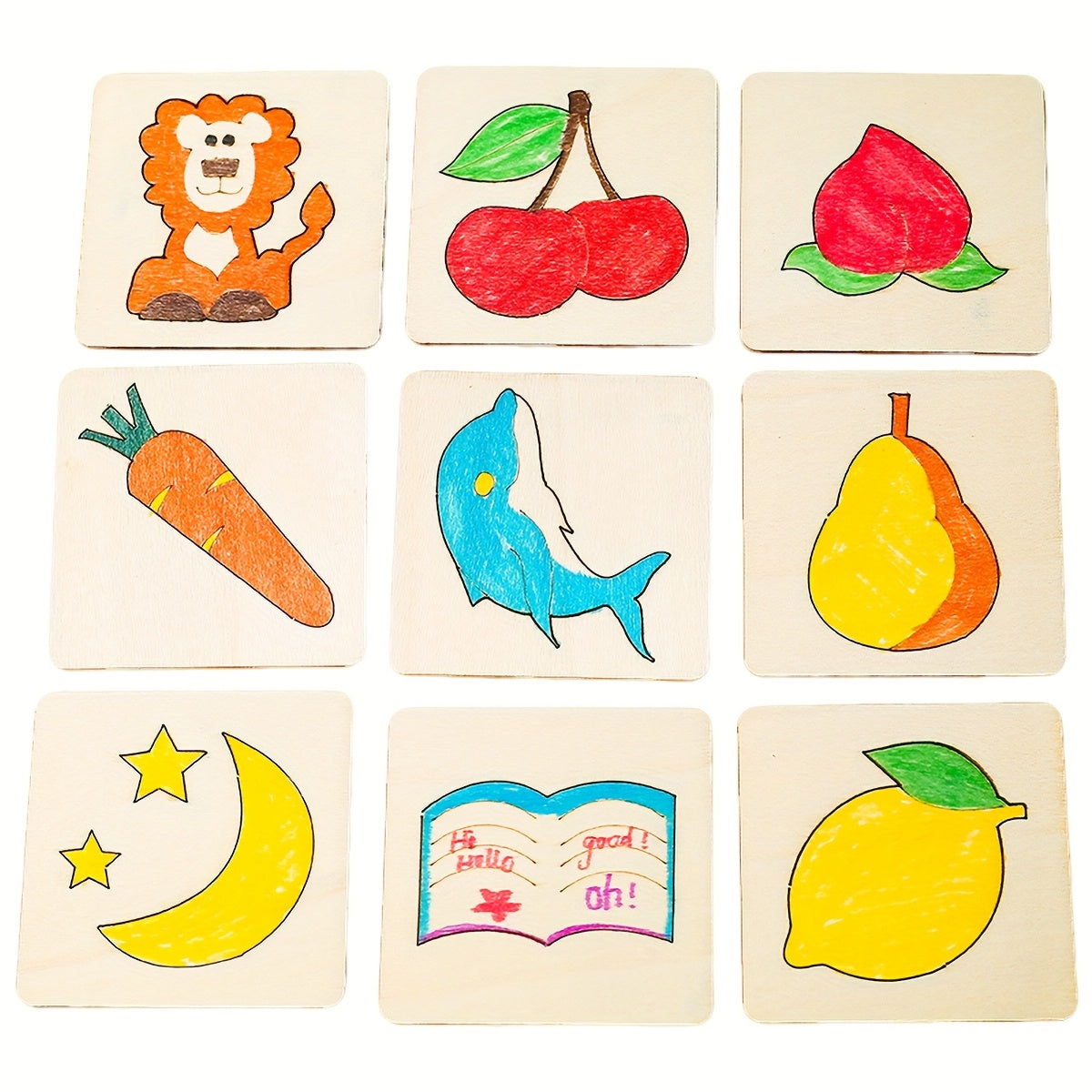 20pcs Wooden Hollow Painting Templates for Doodling and Coloring Animal Fruit Patterns