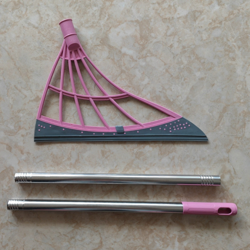 Aluminum Handle Glass and Floor Wiper Mop with Folding Plastic Broom for Bathroom Cleaning