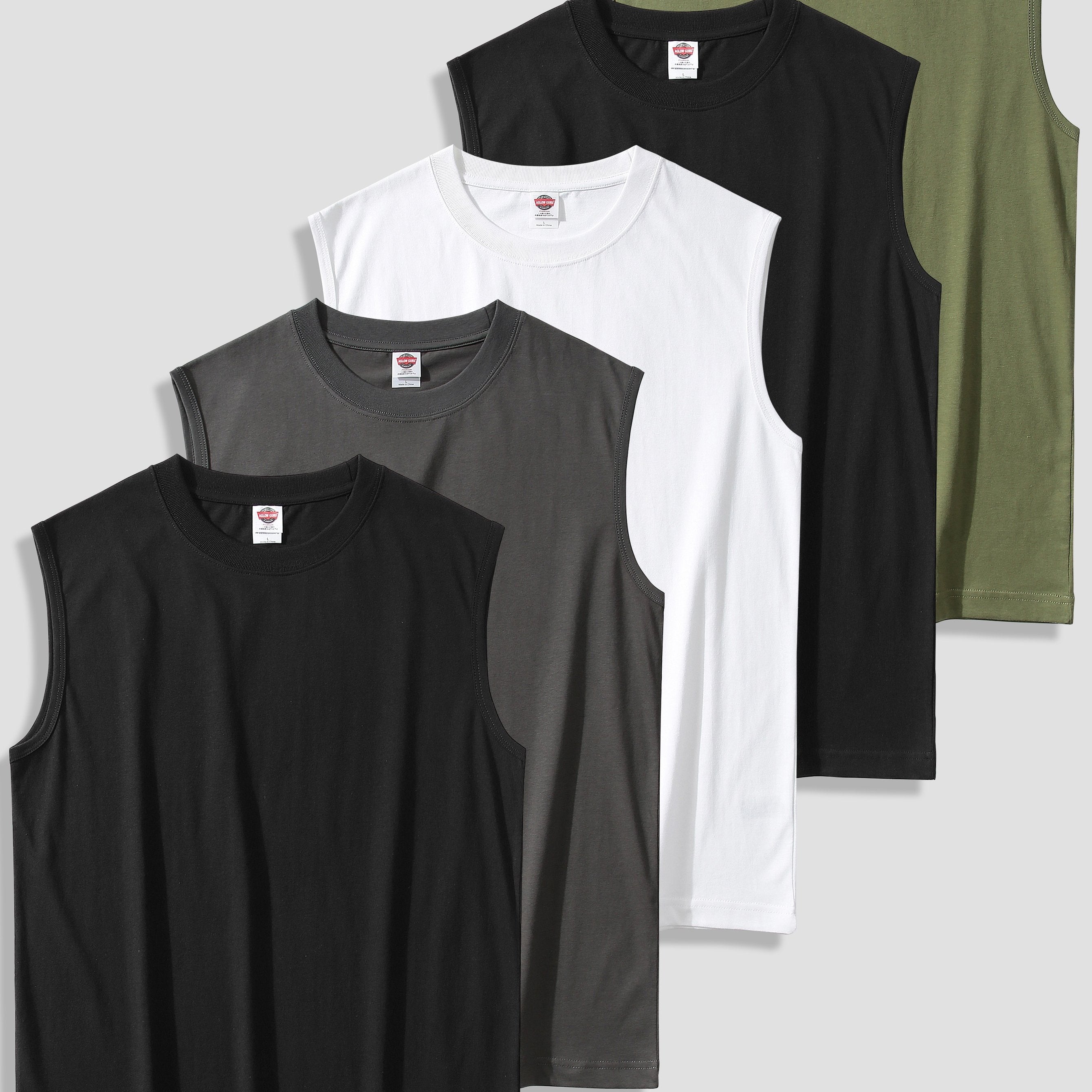 Men's Cotton Solid Tank Tops Set of 5 Casual Sleeveless Summer Outdoor Wear