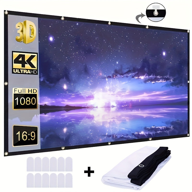 150 dyuymli bukiladigan 4K Ultra HD proektsiya ekran polyester matdan uy va tashqi foydalanish uchun