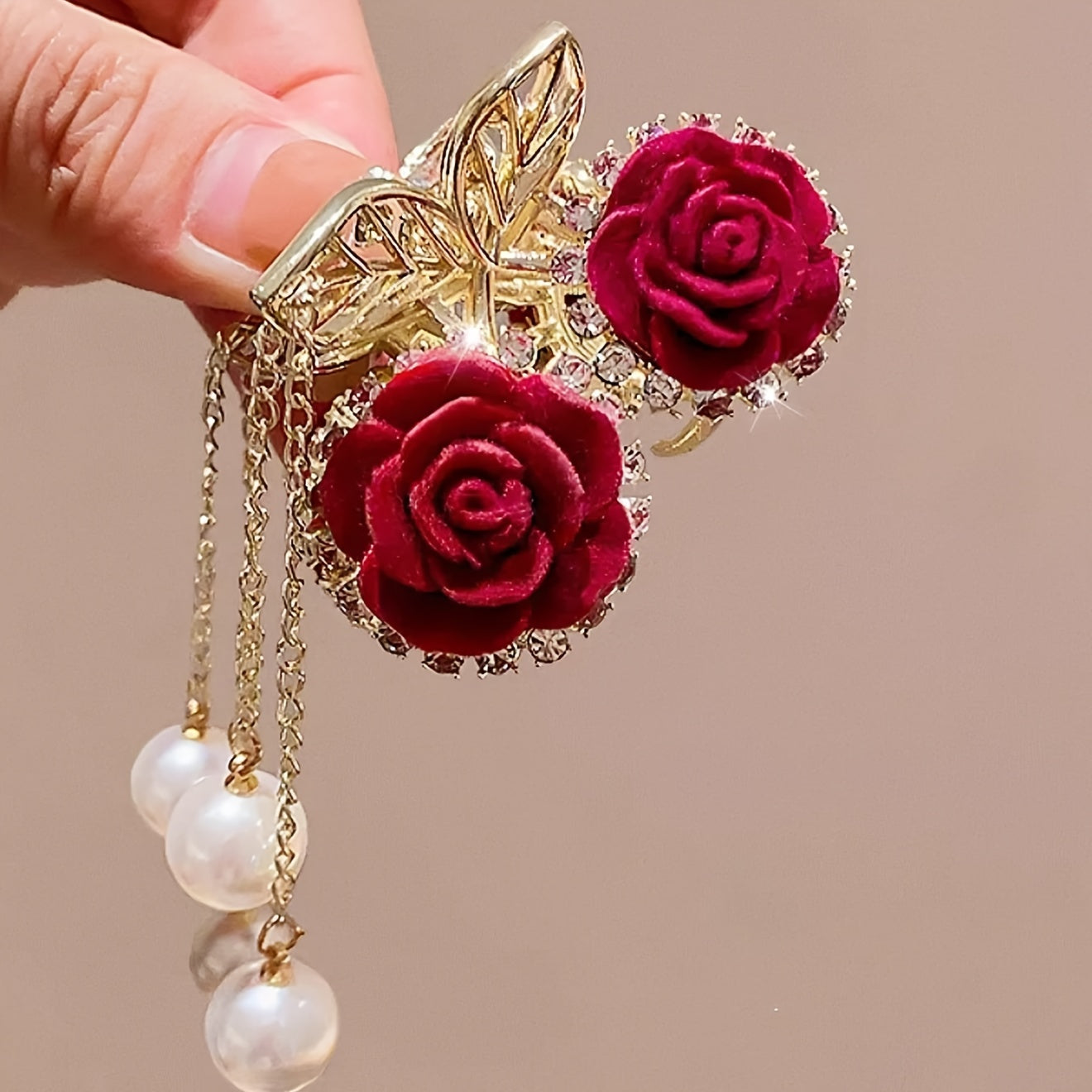 Vintage Rose Cherry Hair Claw Clips for Women Red Floral Ponytail Accessories