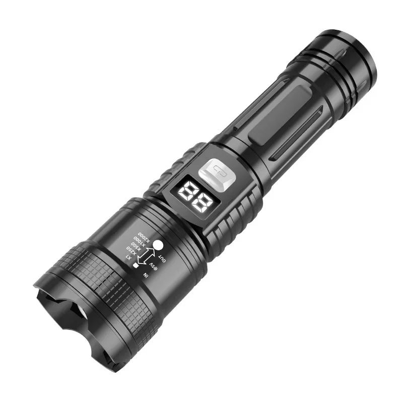 Rechargeable Tactical LED Flashlight with Digital Display, 3 Modes, Outdoor Use