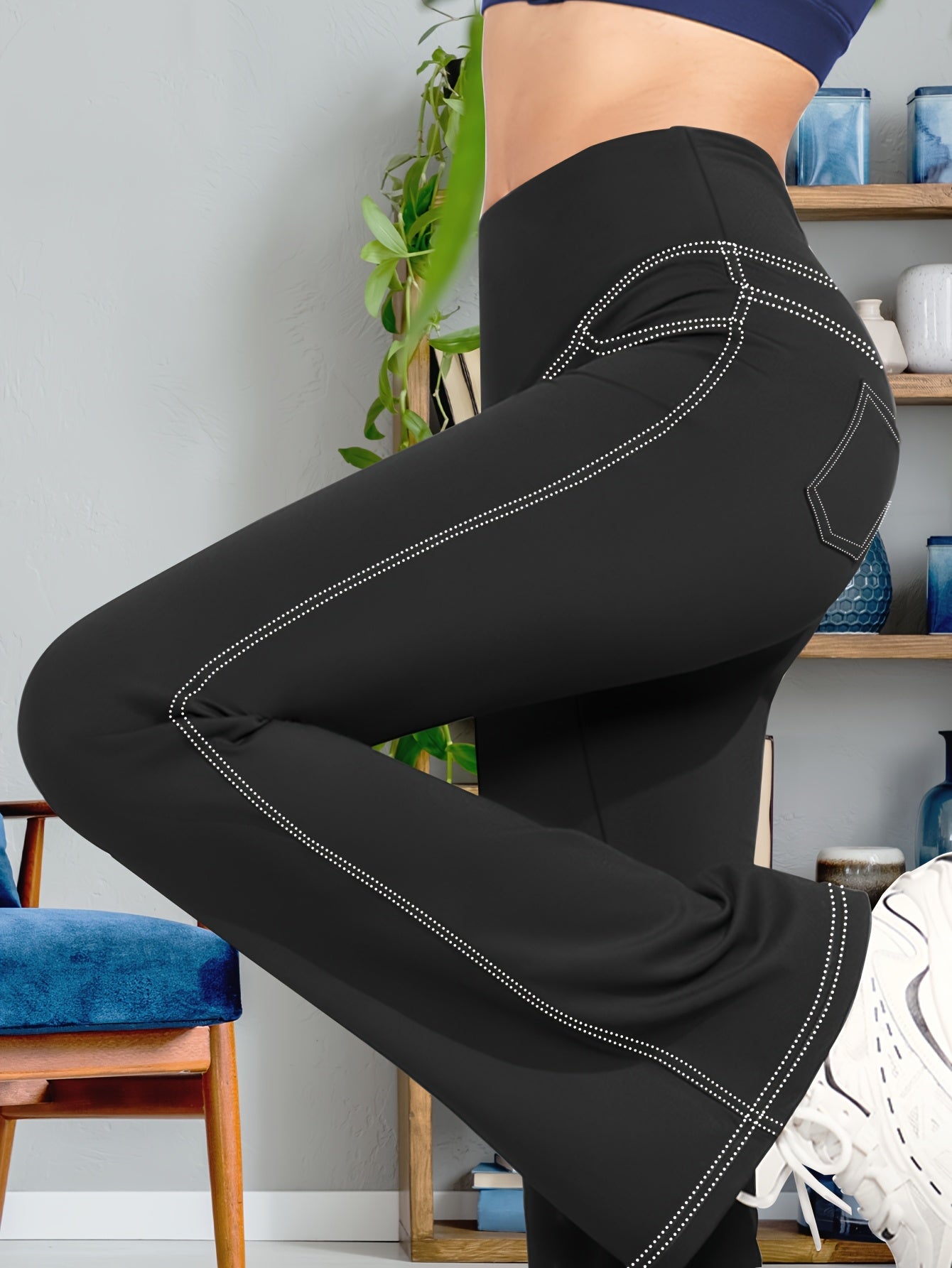 Women's Plus Size High Waist Flare Leg Pants Cotton Lounge Wear