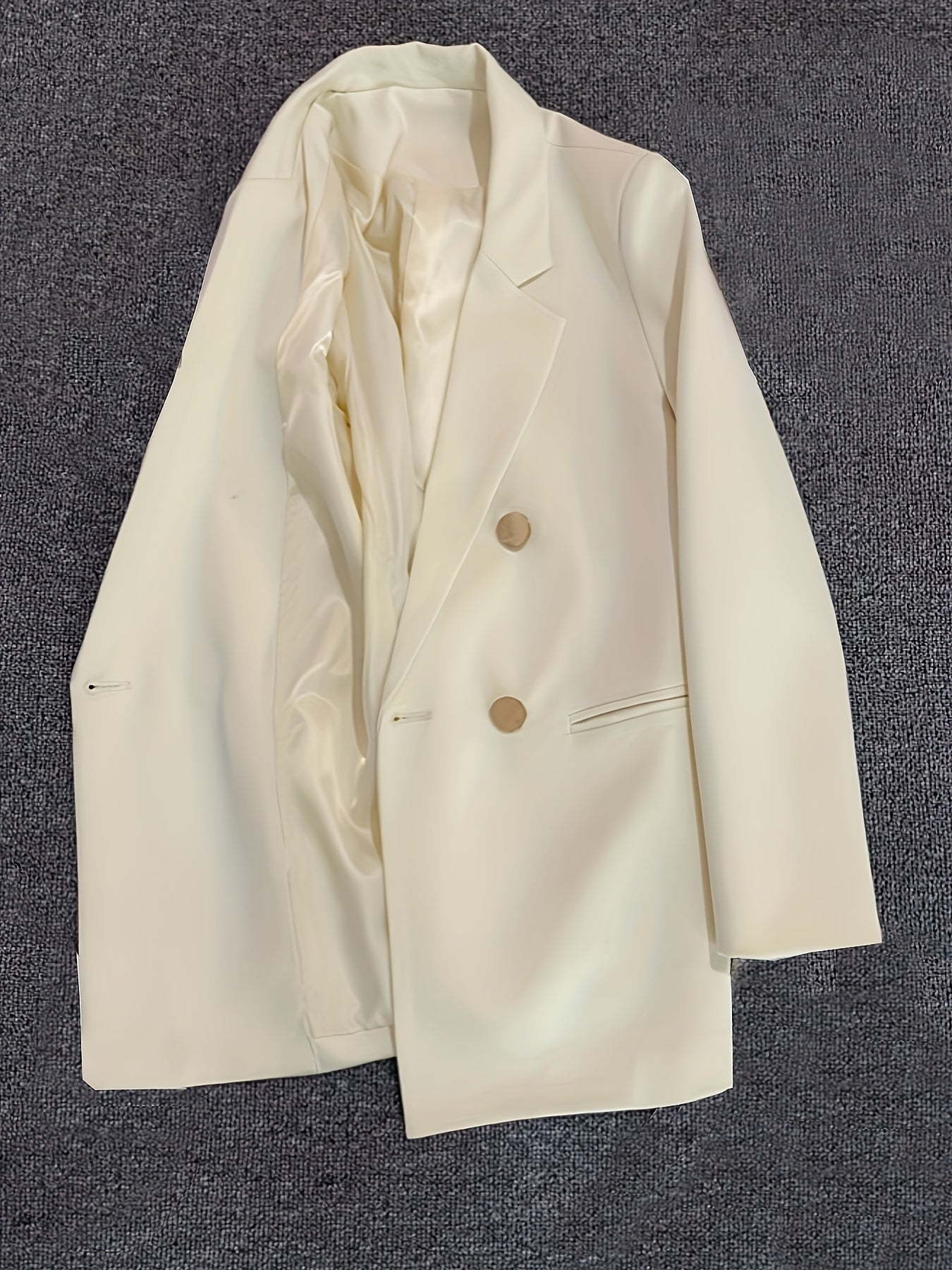 Blazer de mujer de doble botonadura de manga larga, de poliéster sólido para trabajo, primavera y otoño