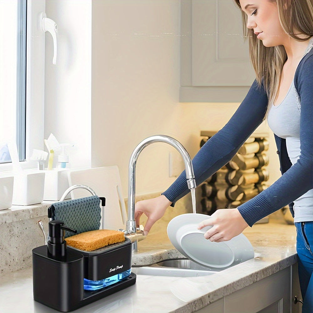 Set de dispensador de jabón de manos y platos con soporte para esponja y bandeja para organizador de fregadero de cocina