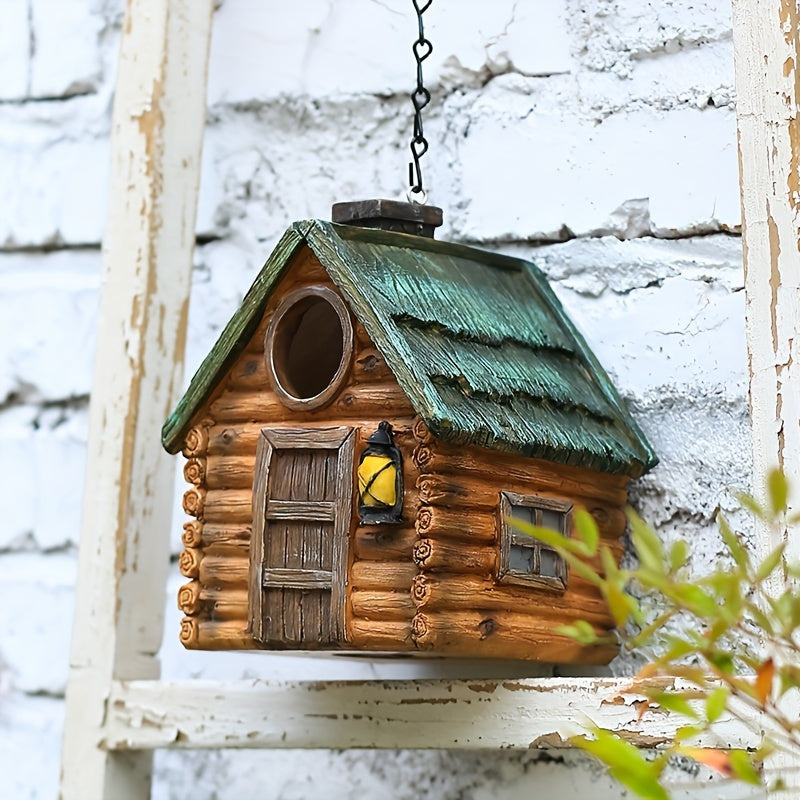 Wooden Birdhouse with LED Lights Outdoor Garden Decor Winter Bird Nest Hanging Ornament