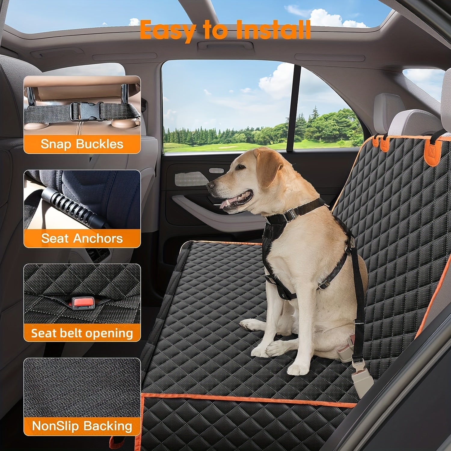 Polyester Dog Car Seat Cover Waterproof Non-Slip Scratch-Proof Seat Belt Openings for Cars Trucks SUVs