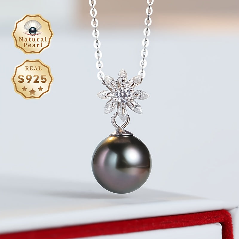 Винтажное ожерелье в стиле с черным пресноводным жемчугом из стерлингового серебра с дизайном снежинки