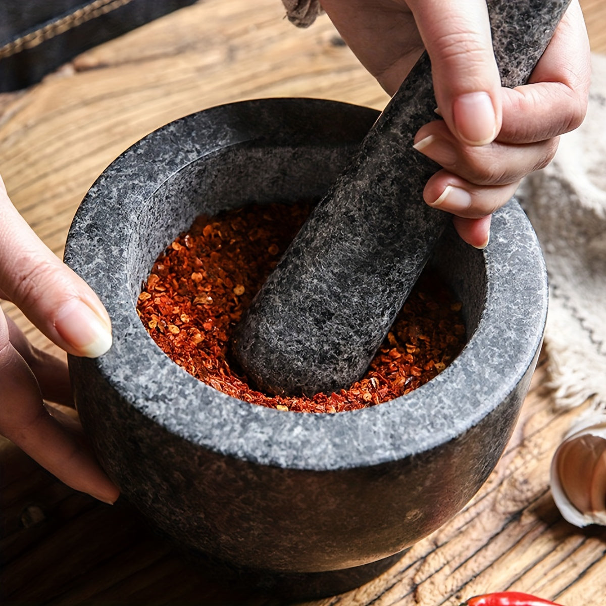 Natural Stone Molcajete for Grinding Garlic Spices and Herbs Kitchen Tool